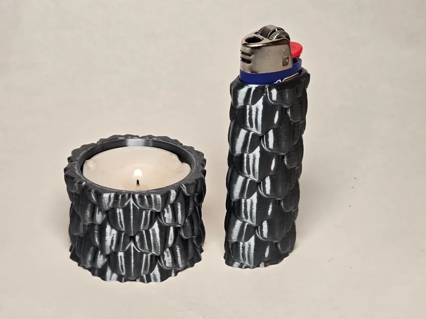 Bộ phụ kiện in 3D: Vỏ bao bật lửa và đế nến Tealight họa tiết vảy cá - Image 3