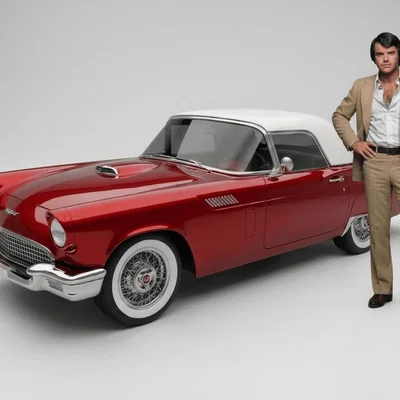 Mô hình 3D Dan Tanna cùng xe Ford Thunderbird 1957 huyền thoại