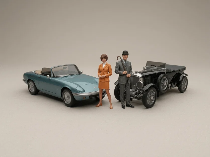 Bộ mô hình The Avengers: John Steed & Emma Peel cùng xe Bentley 1930 & Lotus Elan S2 - Image 1