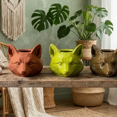 Chậu Trồng Sen Đá Hình Cáo Hình Học (Geometric Fox Succulent Planter)