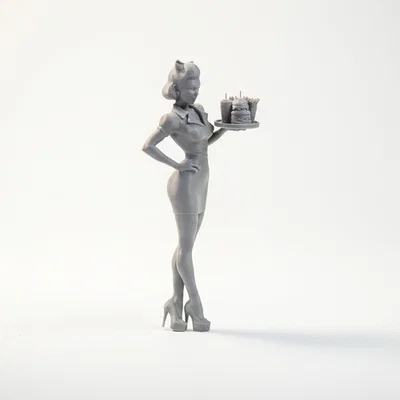 Mô hình 3D cô phục vụ bàn phong cách Retro