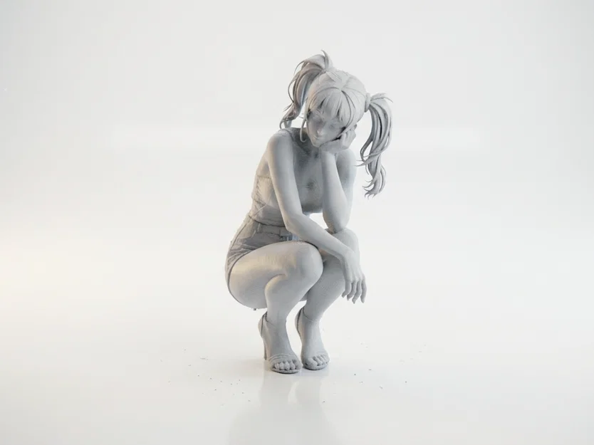 Mô hình 3D tượng cô gái ngồi xổm - Tượng nữ nghệ thuật - Image 1