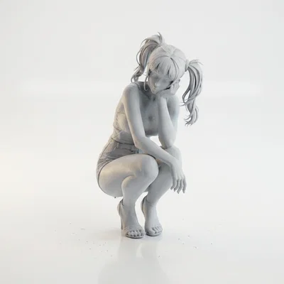 Mô hình 3D tượng cô gái ngồi xổm - Tượng nữ nghệ thuật