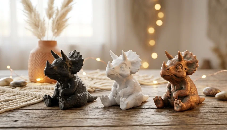 Bộ Ba Tượng Khủng Long Triceratops Dễ Thương - Trang Trí Bàn Phong Cách Boho - Image 1