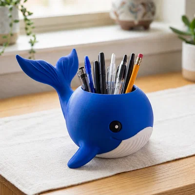 Mẫu in 3D cá voi chibi đa năng: Ống cắm bút và chậu cây xinh xắn