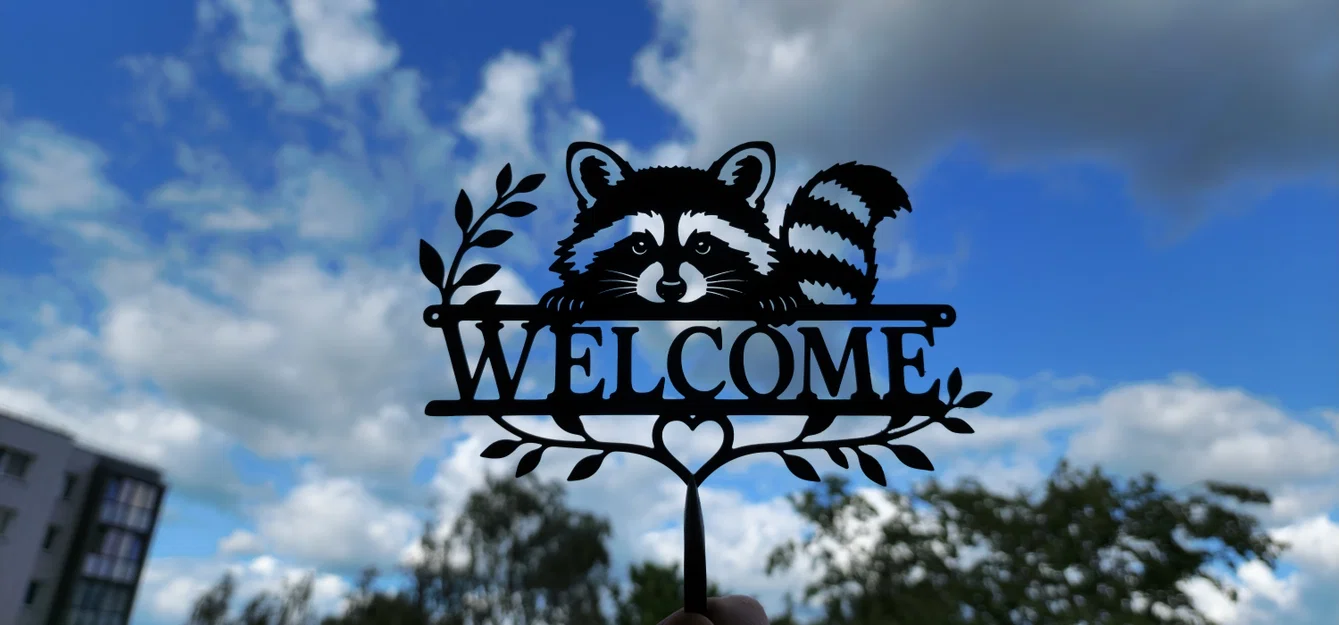 Tranh treo tường 2D Raccoon Welcome Sign - Image 2