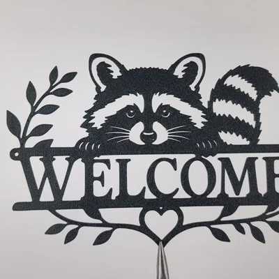 Tranh treo tường 2D Raccoon Welcome Sign