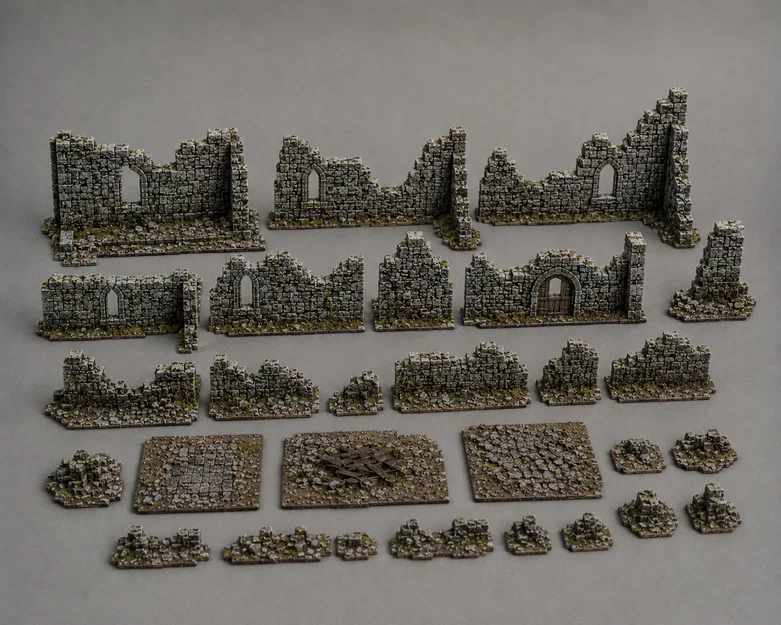 Bộ mô hình tường thành và tàn tích 3D cho sa bàn diorama - Image 1