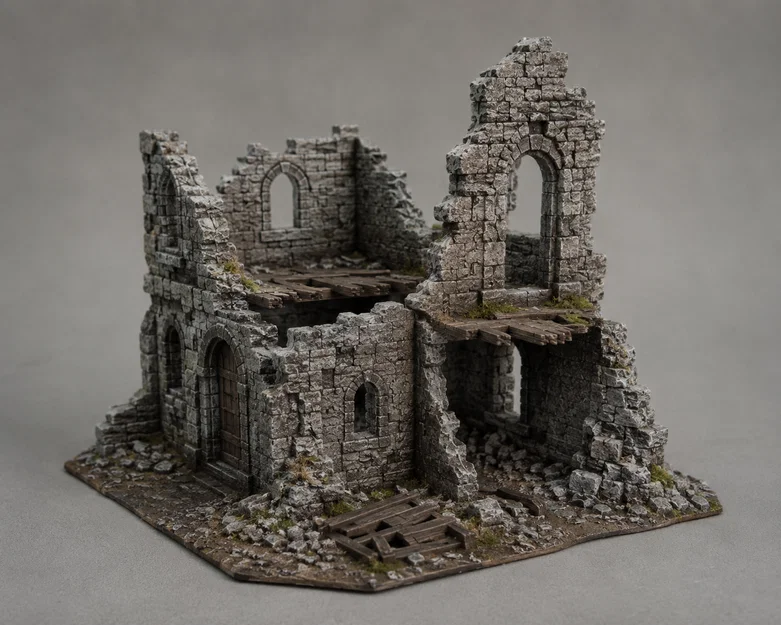 Mô hình 3D tòa nhà đổ nát (House/Ruin) trang trí sa bàn đẹp mắt - Image 1