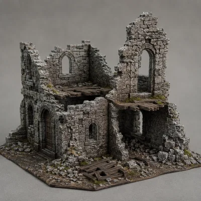 Mô hình 3D tòa nhà đổ nát (House/Ruin) trang trí sa bàn đẹp mắt