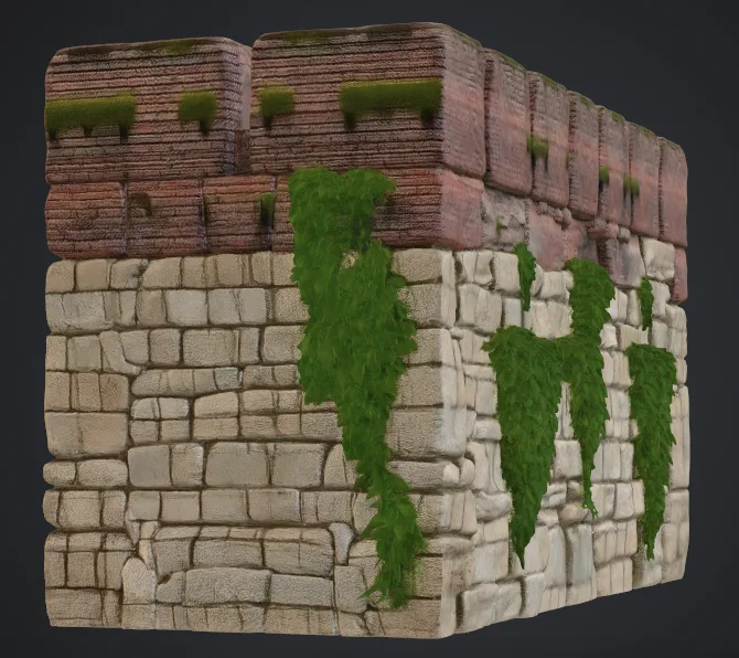 Mô hình 3D đoạn tường thành cổ kính có dây leo trang trí - Image 2