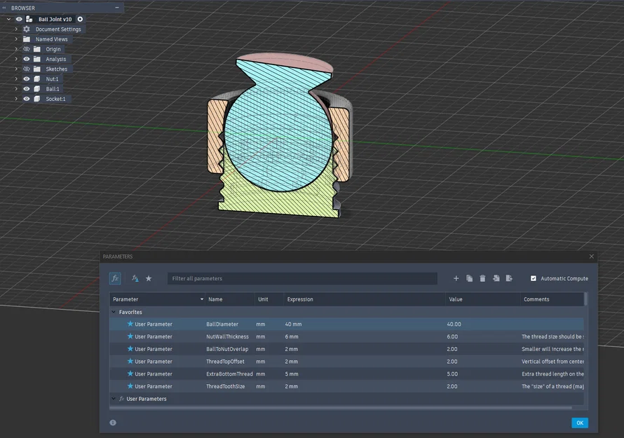 Khớp cầu khóa có tham số (tương thích Fusion360) - Image 2