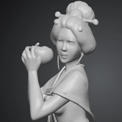 Mô hình Geisha cầm trái táo 3D nghệ thuật (Geisha con mela)