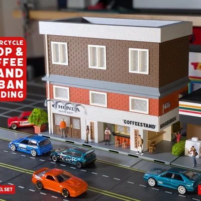 Bộ Mô Hình Tòa Nhà Phố - Cửa Hàng Xe Máy & Quầy Cà Phê - Tỉ Lệ 1:64