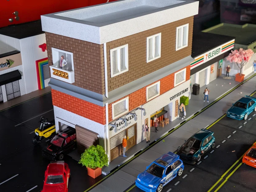 Bộ Mô Hình Tòa Nhà Phố - Cửa Hàng Xe Máy & Quầy Cà Phê - Tỉ Lệ 1:64 - Image 6