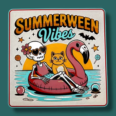 Summerween Vibes Hueforge - Khung xương & Mèo trên phao