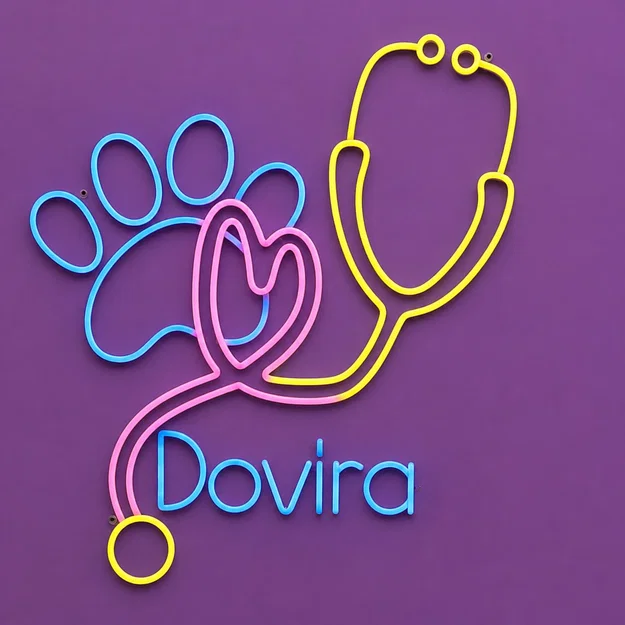 Mô hình logo thú y Dovira in 3D - Thiết kế biểu tượng ống nghe và dấu chân - Image 1