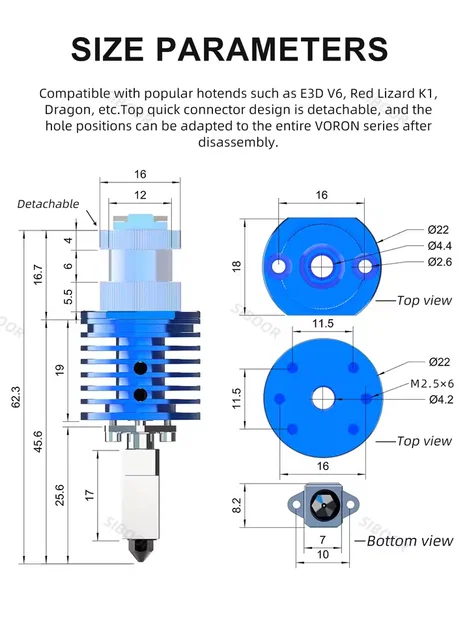 Ngàm gắn TZ V6 HotEnd cho đầu in EVA 3 - Image 5