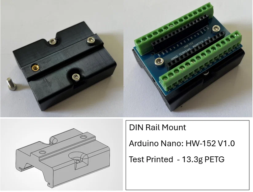 Đế gắn Arduino Nano và Terminal Adapter HW-152 lên thanh DIN Rail - Image 1