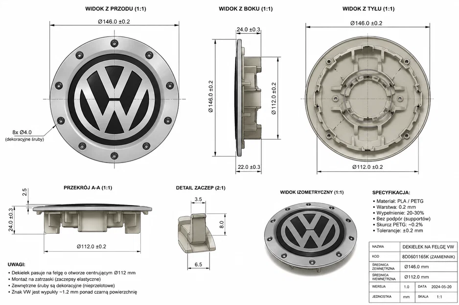Nắp Chụp Mâm Xe Audi 8D0601165K (147mm) - File In 3D Chi Tiết - Image 7