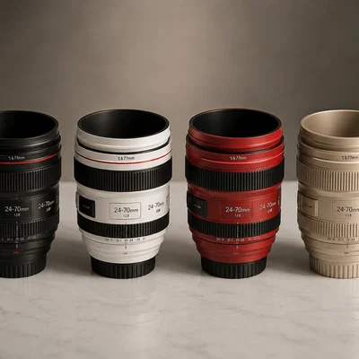 Bình hoa và ống đựng bút mô phỏng ống kính máy ảnh 24-70mm 3D