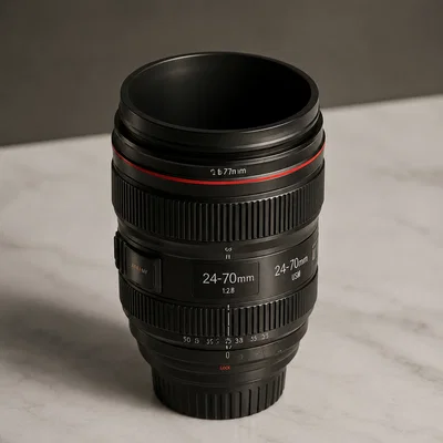 Bình hoa và ống đựng bút mô phỏng ống kính máy ảnh 24-70mm 3D