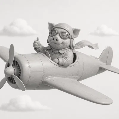 Mô hình 3D chú heo phi công lái máy bay cực đáng yêu