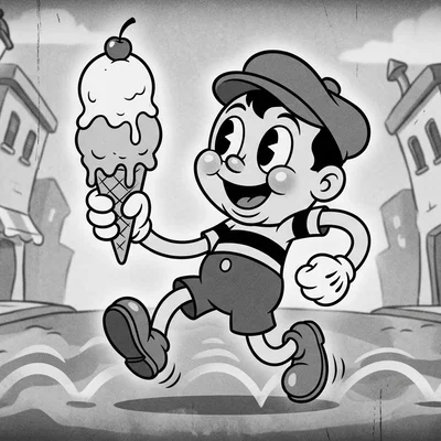 Mô hình 3D cậu bé cầm kem phong cách hoạt hình cổ điển (Ice cream boy)