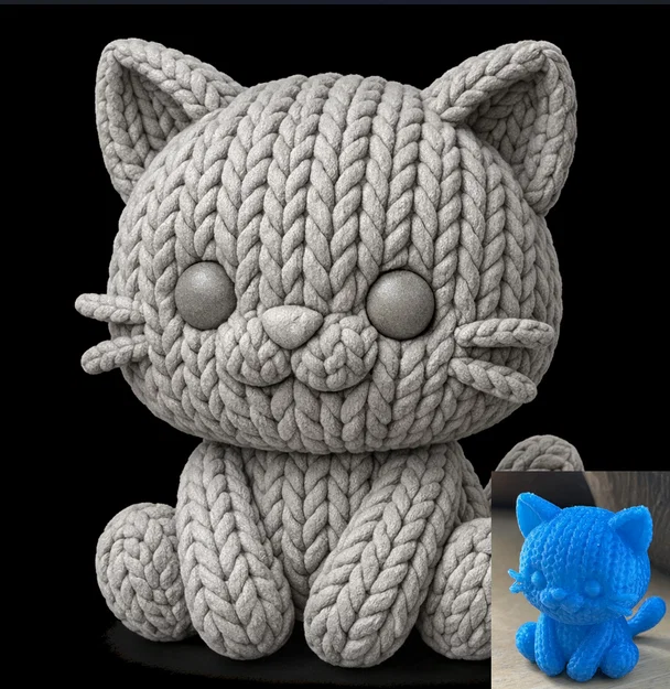 Mô hình Mèo Ngồi Đan Len 3D - Image 1