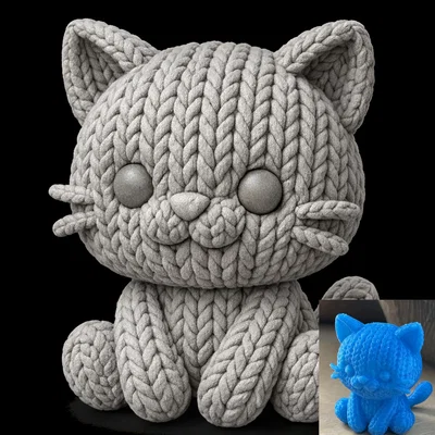 Mô hình Mèo Ngồi Đan Len 3D