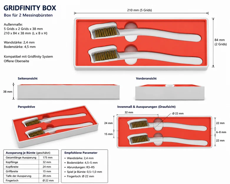 Khay Đựng Bàn Chải Đồng Sắt Gridfinity Tiện Lợi Cho Bàn Làm Việc - Image 1