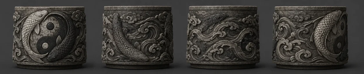 Mẫu in 3D chậu cây GingYang họa tiết cá chép âm dương độc đáo - Image 2
