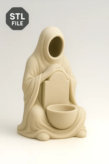 Mẫu STL Giá Đỡ Nến Thầy Tu Trùm Mũ Không Mặt | Tượng Nến Trà Phong Cách Gothic - Image 2