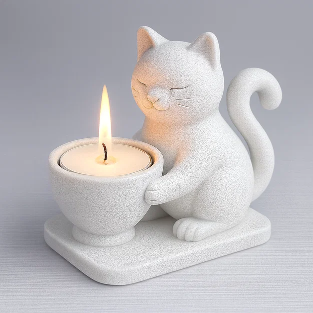 File STL Đế Nến Mèo Con Dễ Thương | Giá Đỡ Nến Tea Light - Image 1