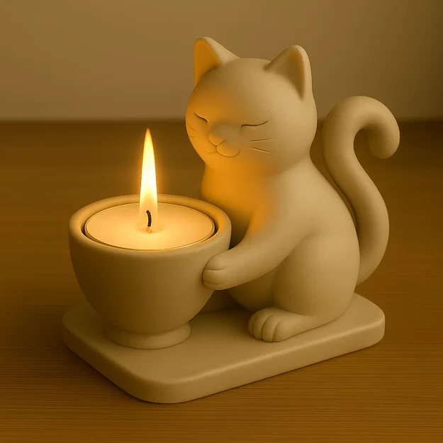 File STL Đế Nến Mèo Con Dễ Thương | Giá Đỡ Nến Tea Light - Image 2
