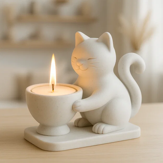 File STL Đế Nến Mèo Con Dễ Thương | Giá Đỡ Nến Tea Light - Image 4