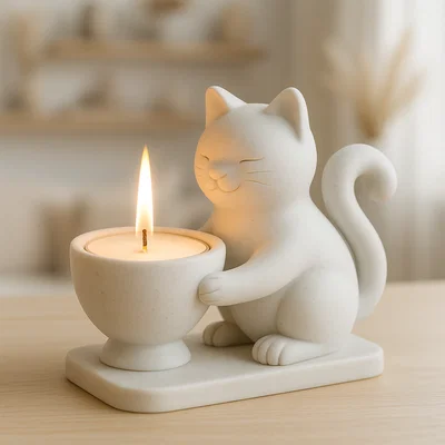 File STL Đế Nến Mèo Con Dễ Thương | Giá Đỡ Nến Tea Light