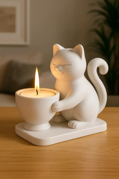File STL Đế Nến Mèo Con Dễ Thương | Giá Đỡ Nến Tea Light - Image 5