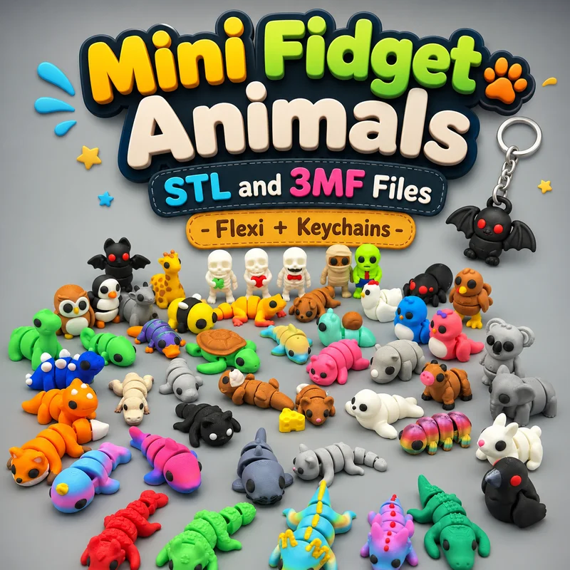 Mô hình Động vật Fidget Mini (STL & 3MF) - Có khớp nối + Móc khóa