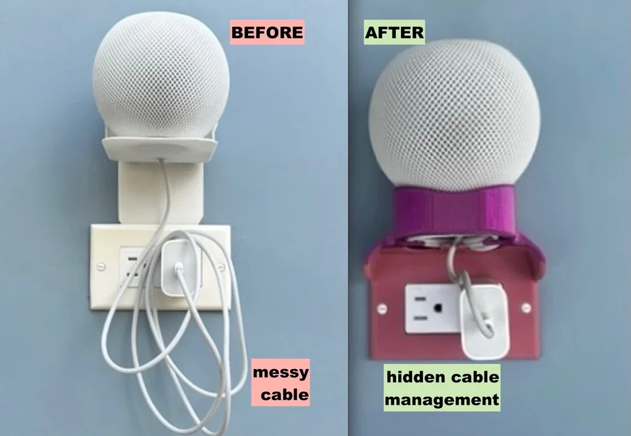 Giá treo tường cho HomePod Mini (Ổ cắm Decora ngang) - Thiết kế giấu dây gọn gàng - Image 2