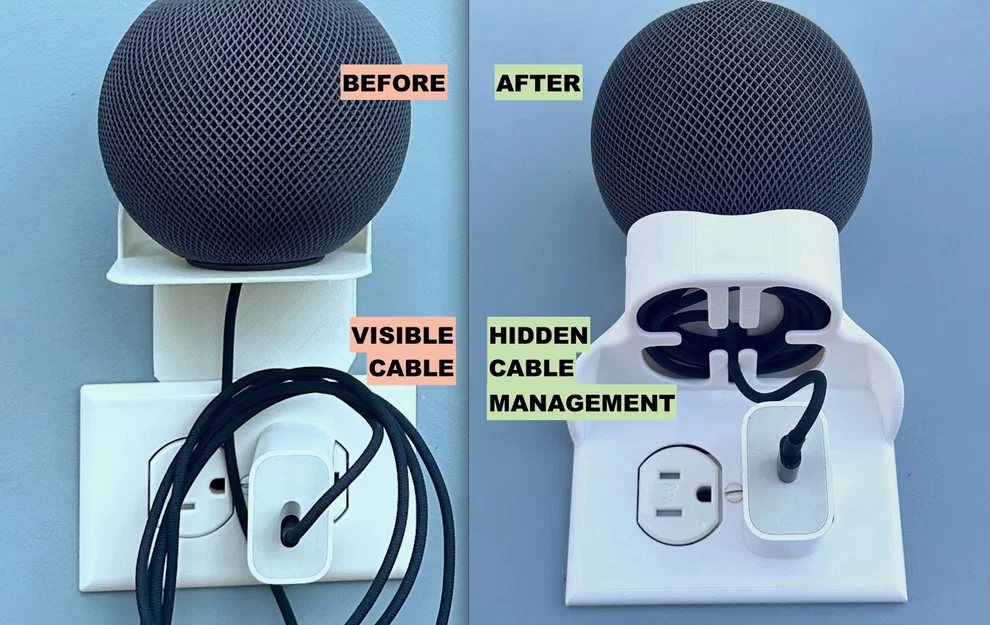 Giá treo tường HomePod Mini cho ổ cắm Duplex ngang – Thiết kế giấu dây gọn gàng - Image 2