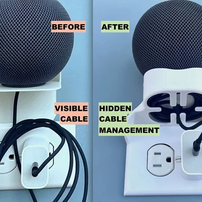 Giá treo tường HomePod Mini cho ổ cắm Duplex ngang – Thiết kế giấu dây gọn gàng
