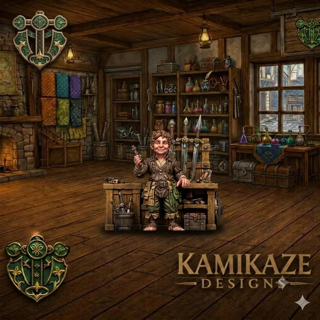 Mô hình thương nhân vũ khí Halfling (Halfling Weapons Merchant) - Image 1