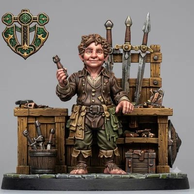 Mô hình thương nhân vũ khí Halfling (Halfling Weapons Merchant)