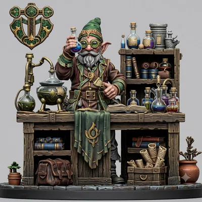 Mô hình 3D Gnome Alchemist: Bậc thầy giả kim cho trò chơi RPG