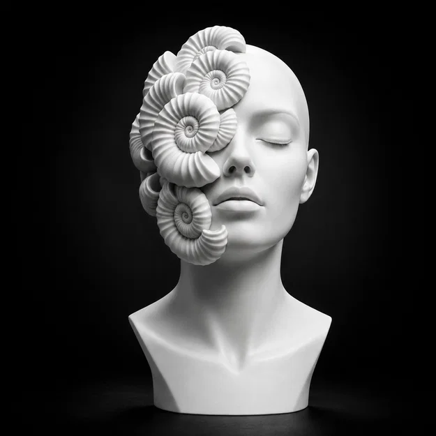 Tượng Bán Thân Người Phụ Nữ Vỏ Ốc Nautilus - File In 3D Nghệ Thuật Siêu Thực - Image 1
