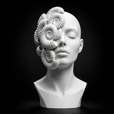 Tượng Bán Thân Người Phụ Nữ Vỏ Ốc Nautilus - File In 3D Nghệ Thuật Siêu Thực