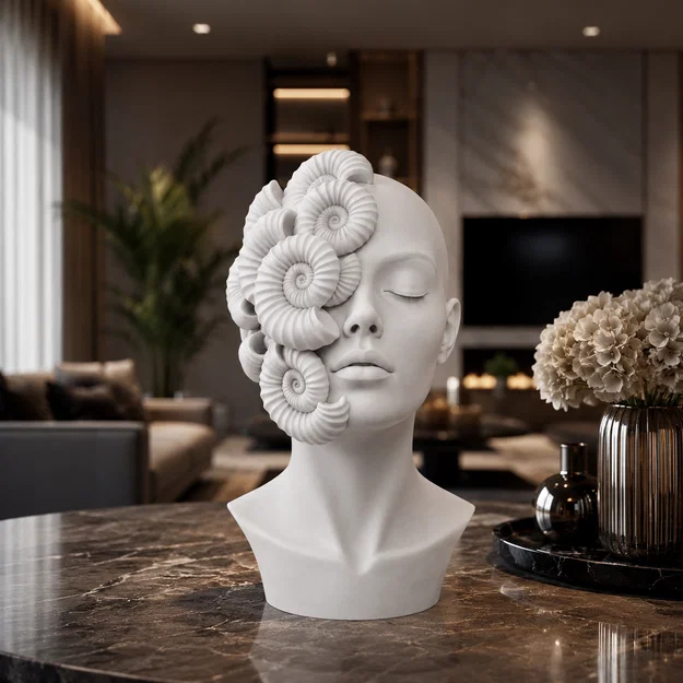 Tượng Bán Thân Người Phụ Nữ Vỏ Ốc Nautilus - File In 3D Nghệ Thuật Siêu Thực - Image 2