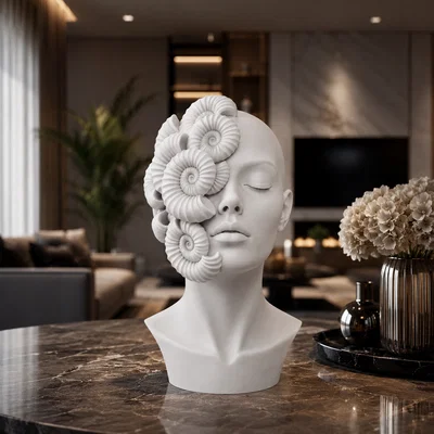 Tượng Bán Thân Người Phụ Nữ Vỏ Ốc Nautilus - File In 3D Nghệ Thuật Siêu Thực