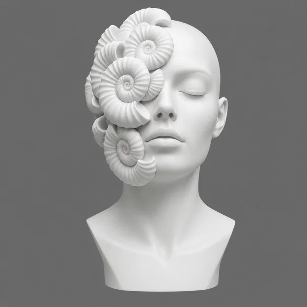 Tượng Bán Thân Người Phụ Nữ Vỏ Ốc Nautilus - File In 3D Nghệ Thuật Siêu Thực - Image 3